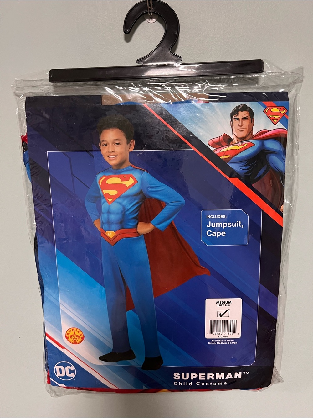 DC Superman Kids Blue and Red Muscle Jumpsuit Costume with Cape